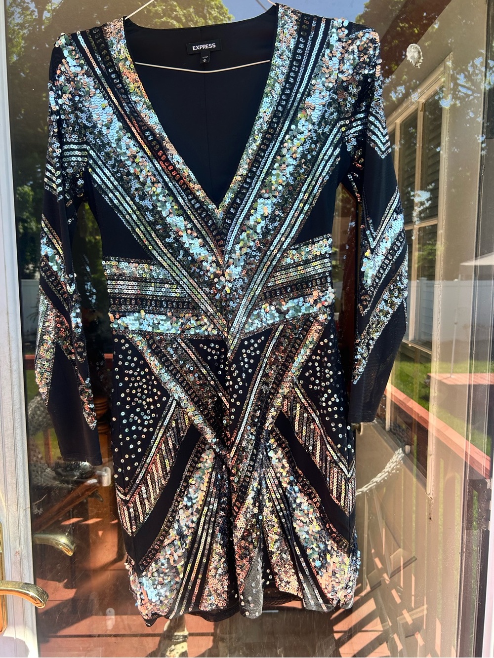 Express Black Multi-Sequin V-Neck Mini Dress